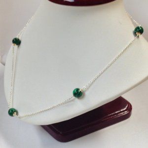 Malachite Necklace with Sterling Silver & Gold
